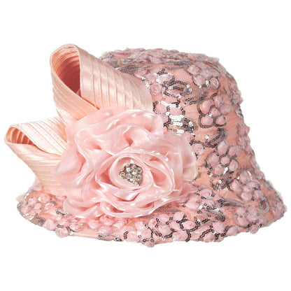 Whittall & Shon | Sequin Rosettes Satin Cloche Hat | 124290 | profile | SEQUIN ROSE