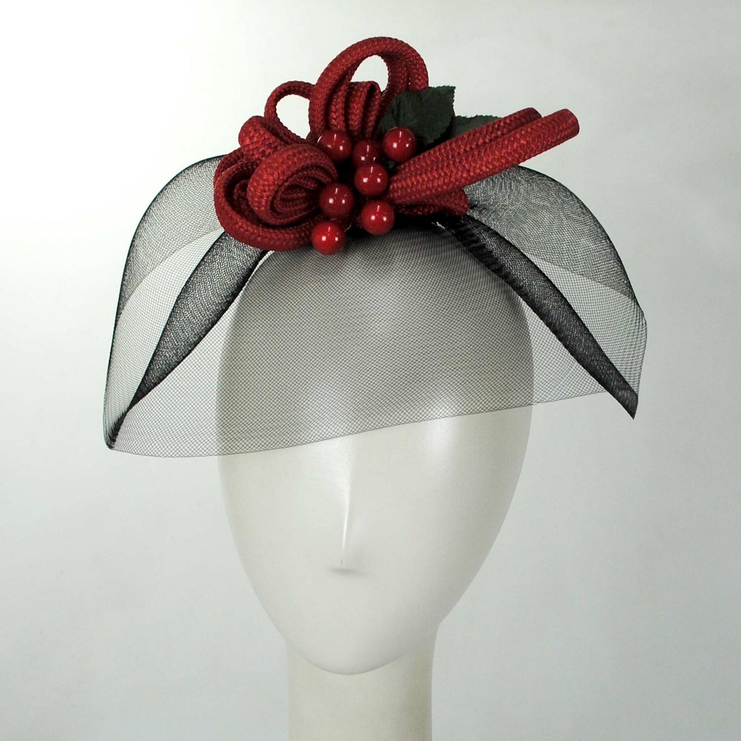 Kathy Jeanne | Cherries Jubilee Fascinator Hat | 122465 | front | BLACK/RED