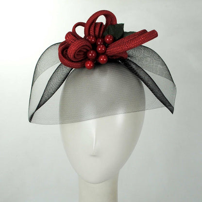 Kathy Jeanne | Cherries Jubilee Fascinator Hat | 122465 | front | BLACK/RED