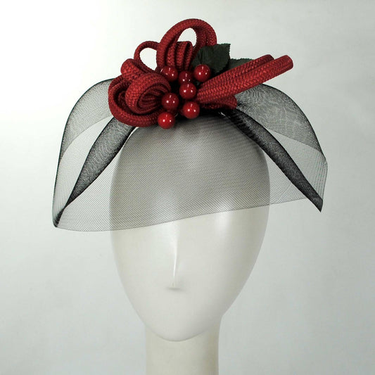 Kathy Jeanne | Cherries Jubilee Fascinator Hat | 122465 | front | BLACK/RED