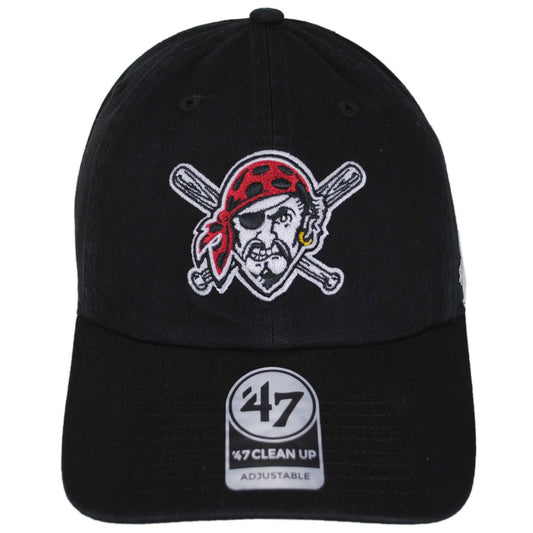 47 Brand | Pittsburgh Pirates MLB Clean Up Strapback Baseball Cap Dad Hat | 203234 | front | BLACK