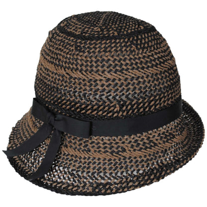 Kathy Jeanne | Two Tone Twisted Toyo Straw Profile Cloche Hat | 100719 | lead | BLACK MIX