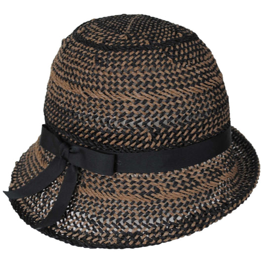 Kathy Jeanne | Two Tone Twisted Toyo Straw Profile Cloche Hat | 100719 | lead | BLACK MIX