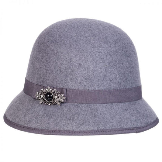 Toucan Collection | Brooch Wool Felt Cloche Hat - Made to Order | 125826 | lead | GREY