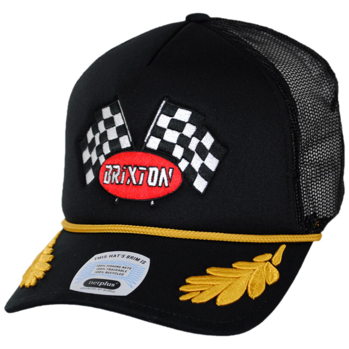 BRIXTON HATS | Podium Mesh Trucker Snapback Baseball Cap | 201888 | lead | BLACK/BLACK