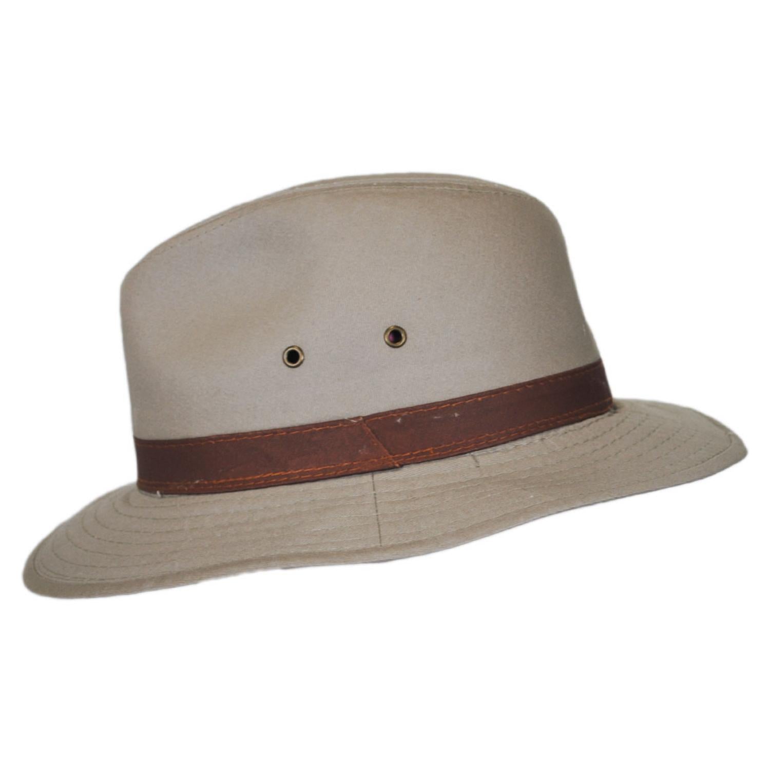 Dorfman Pacific | Packable Cotton Twill Safari Fedora Hat | 140215 | profile | KHAKI