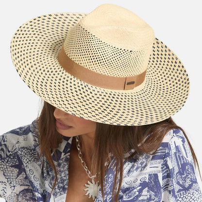 BRIXTON HATS | Evangeline Panama Straw Rancher Fedora Hat | 104066 | lsfone | NATURAL/BLACK