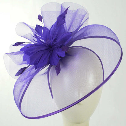 Sophia | Veiled Floral and Feather Mesh Fascinator Hat | 122903 | front | PURPLE