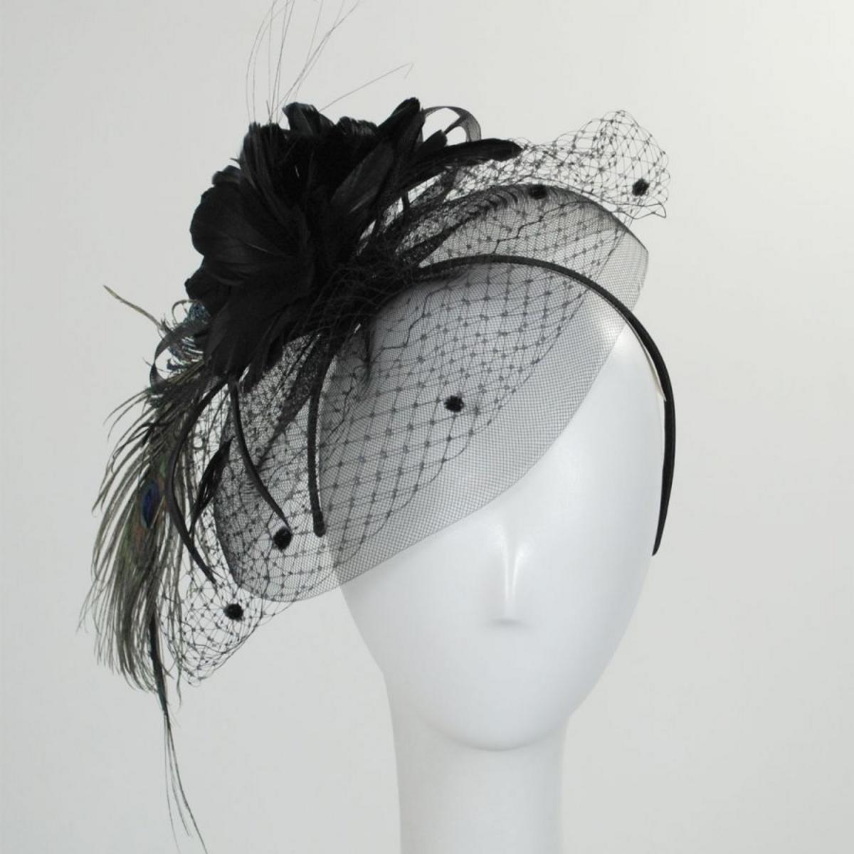 Toucan Collection | Peacock Fascinator - Made to Order | 121614 | profile | BLACK