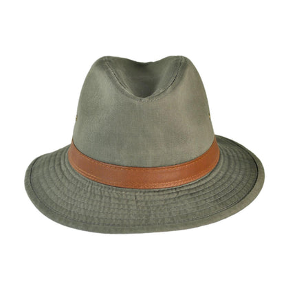 Dorfman Pacific | Packable Cotton Twill Safari Fedora Hat | 140215 | front | OLIVE