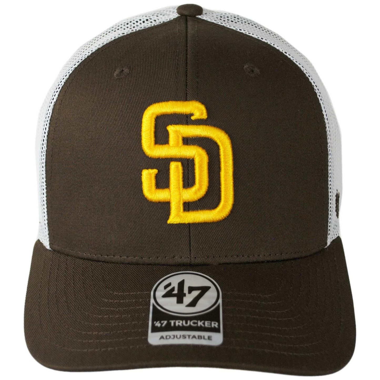 47 Brand | San Diego Padres MLB Mesh Trucker Snapback Baseball Cap | 203001 | front | BROWN/WHITE