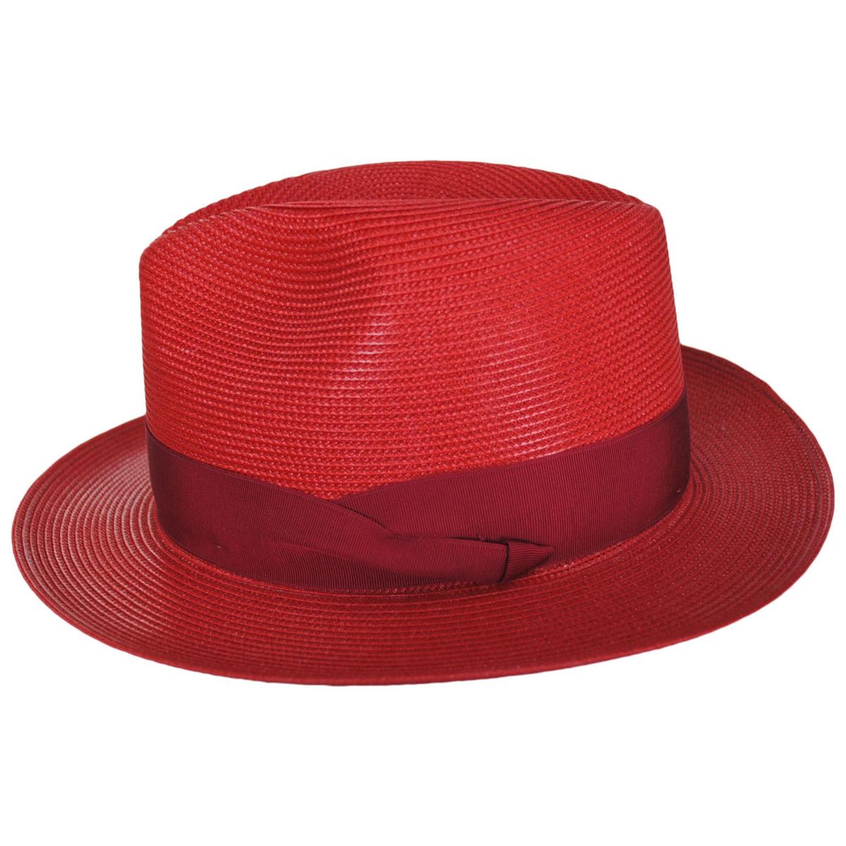 Dobbs | Rosebud Florentine Milan Poly Straw Fedora Hat | 127013 | profile | RED