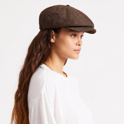 BRIXTON HATS | Brood Herringbone Wool Blend Newsboy Cap | 161512 | lsfone | BROWN/KHAKI