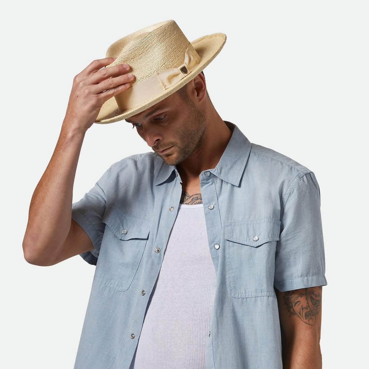 BRIXTON HATS | Swindle Palm Straw Fedora Hat | 128365 | lsmtwo | NATURAL/NATURAL