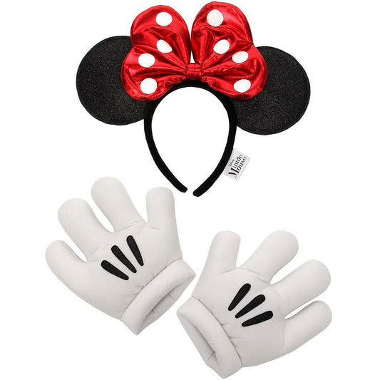 Disney | Minnie Glitter Headband & Gloves Set | 190567 | lead | BLACK/RED