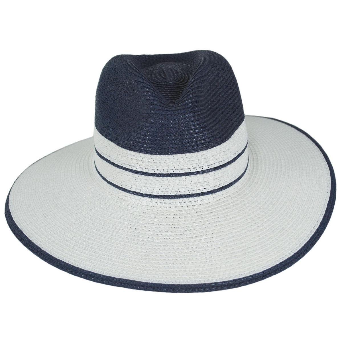 Physician Endorsed | Danielle Two-Tone Toyo Straw Fedora Hat - White/Navy | 102666WN | front | WHITE/NAVY