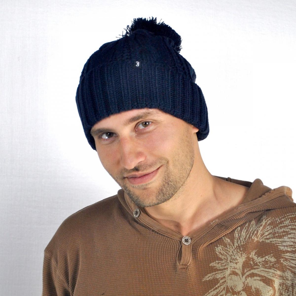 Jaxon Hats | Brooklyn Pom Knit Beanie Hat | 502913 | profile | NAVY BLUE