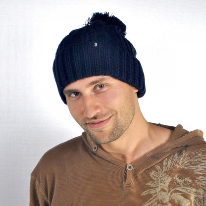 Jaxon Hats | Brooklyn Pom Knit Beanie Hat | 502913 | profile | NAVY BLUE