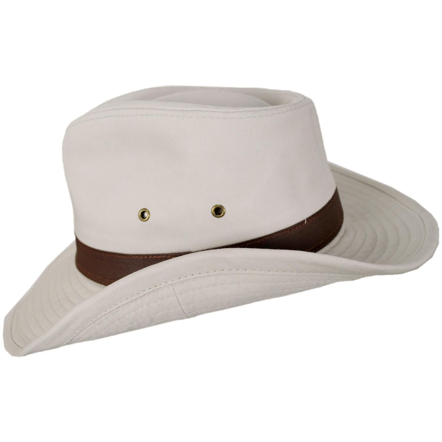 Dorfman Pacific | Cotton Twill Outback Fedora Hat | 400232 | profile | PUTTY