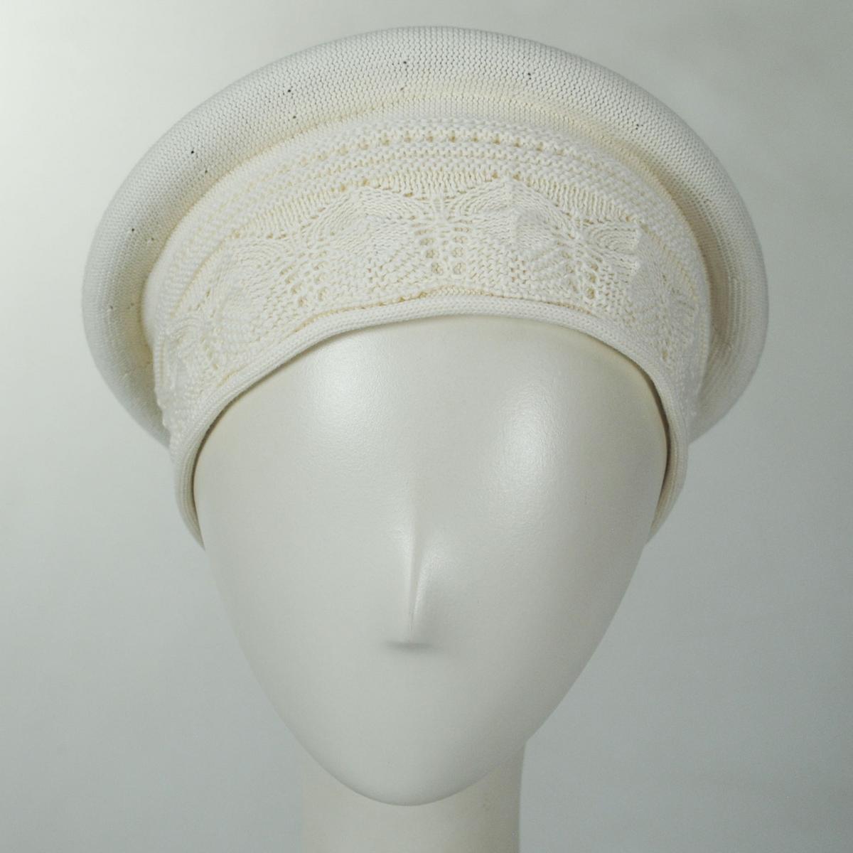 Parkhurst | Pointelle Cotton Knit Topper Beanie Hat | 500853 | front | NATURAL