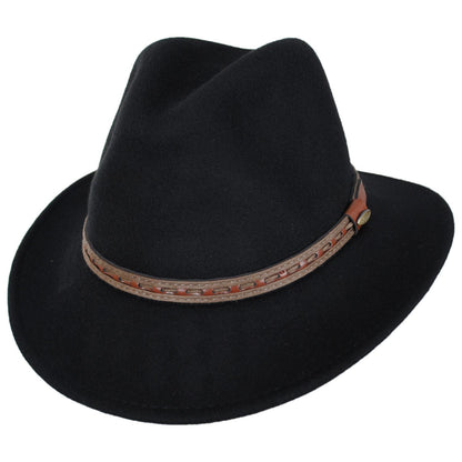 Scala | Traveler Crushable Wool Felt Safari Fedora Hat | 130484 | lead | BLACK