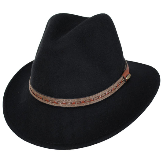 Scala | Traveler Crushable Wool Felt Safari Fedora Hat | 130484 | lead | BLACK
