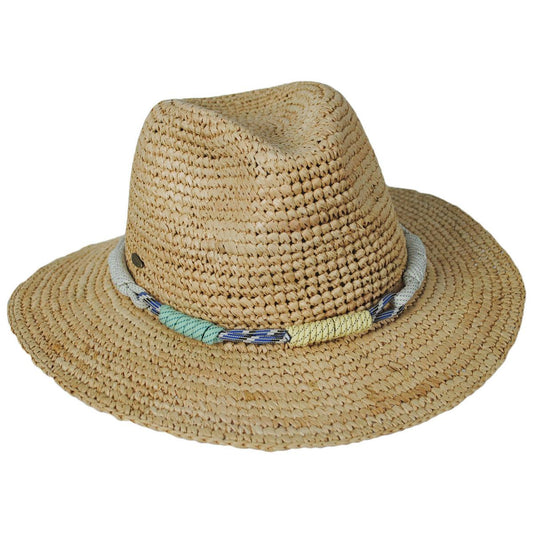 Scala | Calla Crochet Raffia Straw Safari Fedora Hat | 105505 | lead | NATURAL