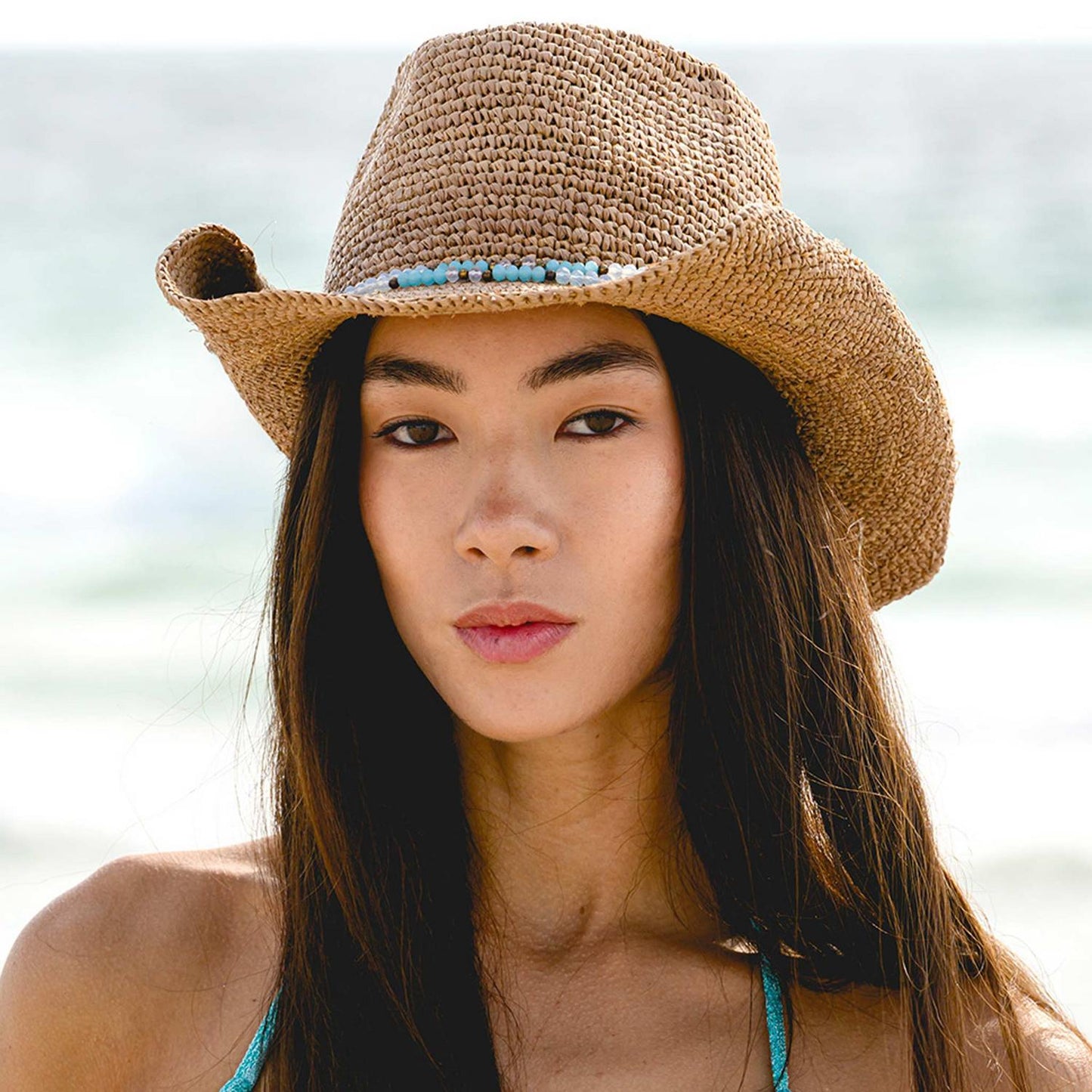 NIKKI BEACH | Allison Raffia Straw Western Hat | 102651 | lsftwo | COCOA