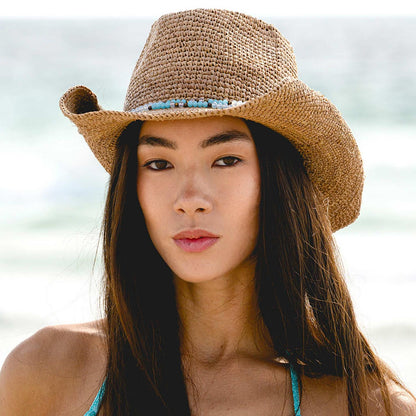 NIKKI BEACH | Allison Raffia Straw Western Hat | 102651 | lsftwo | COCOA