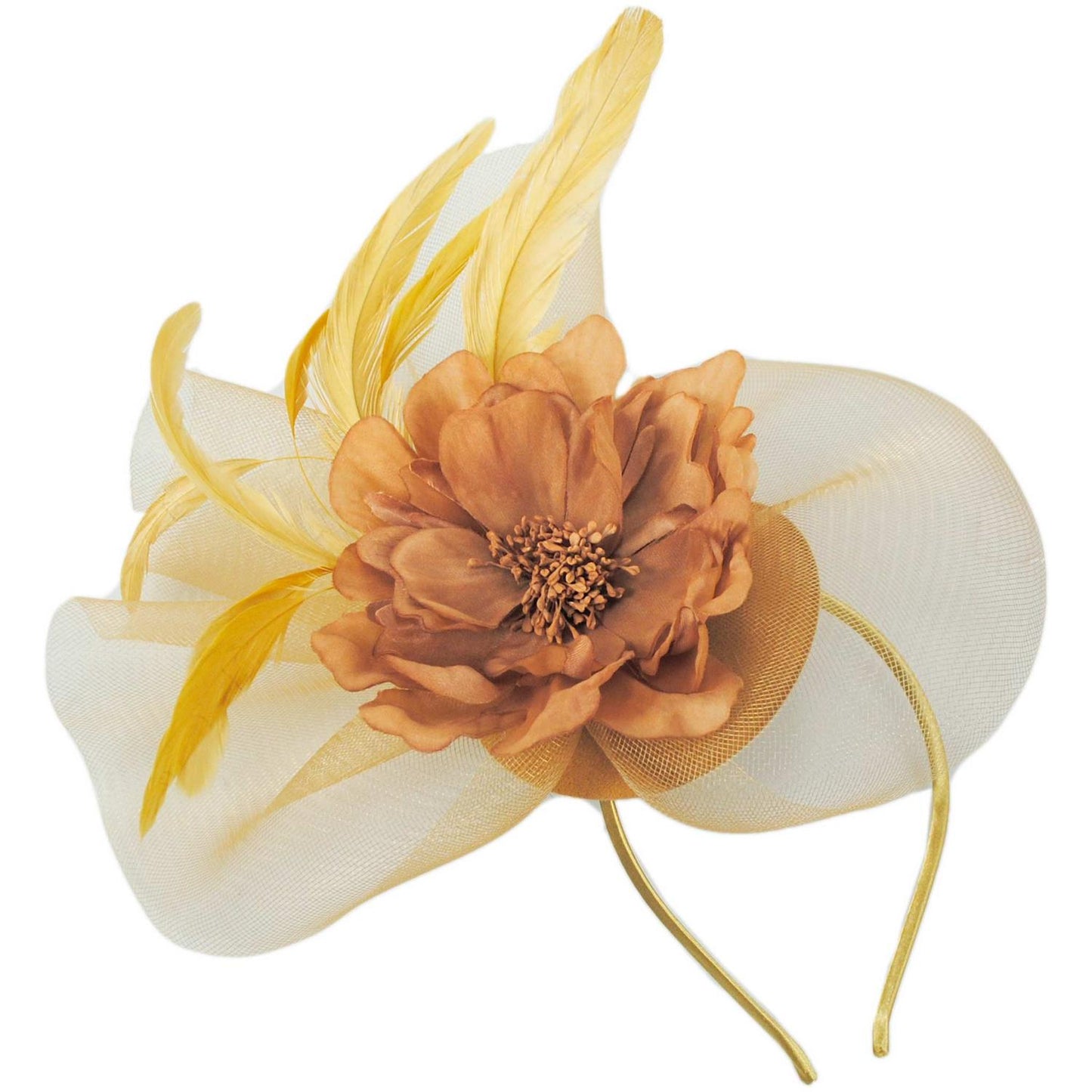 Sophia | Peony and Feathers Fascinator Hat | 122907 | lead | COPPER