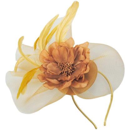 Sophia | Peony and Feathers Fascinator Hat | 122907 | lead | COPPER