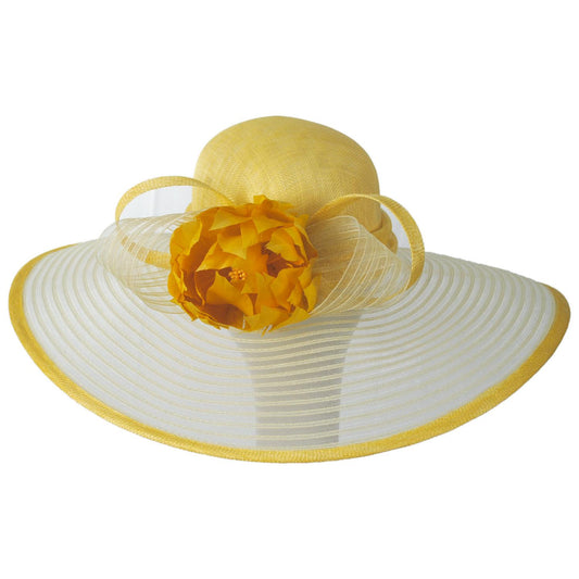 Giovannio | Feather Flower Sinamay Straw & Horsehair Swinger Dress Hat | 122629 | lead | YELLOW