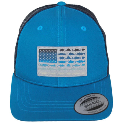 Columbia Sportswear | Kid's PFG Fish Flag Snapback Baseball Cap | 509610 | front | BLUE ECHO