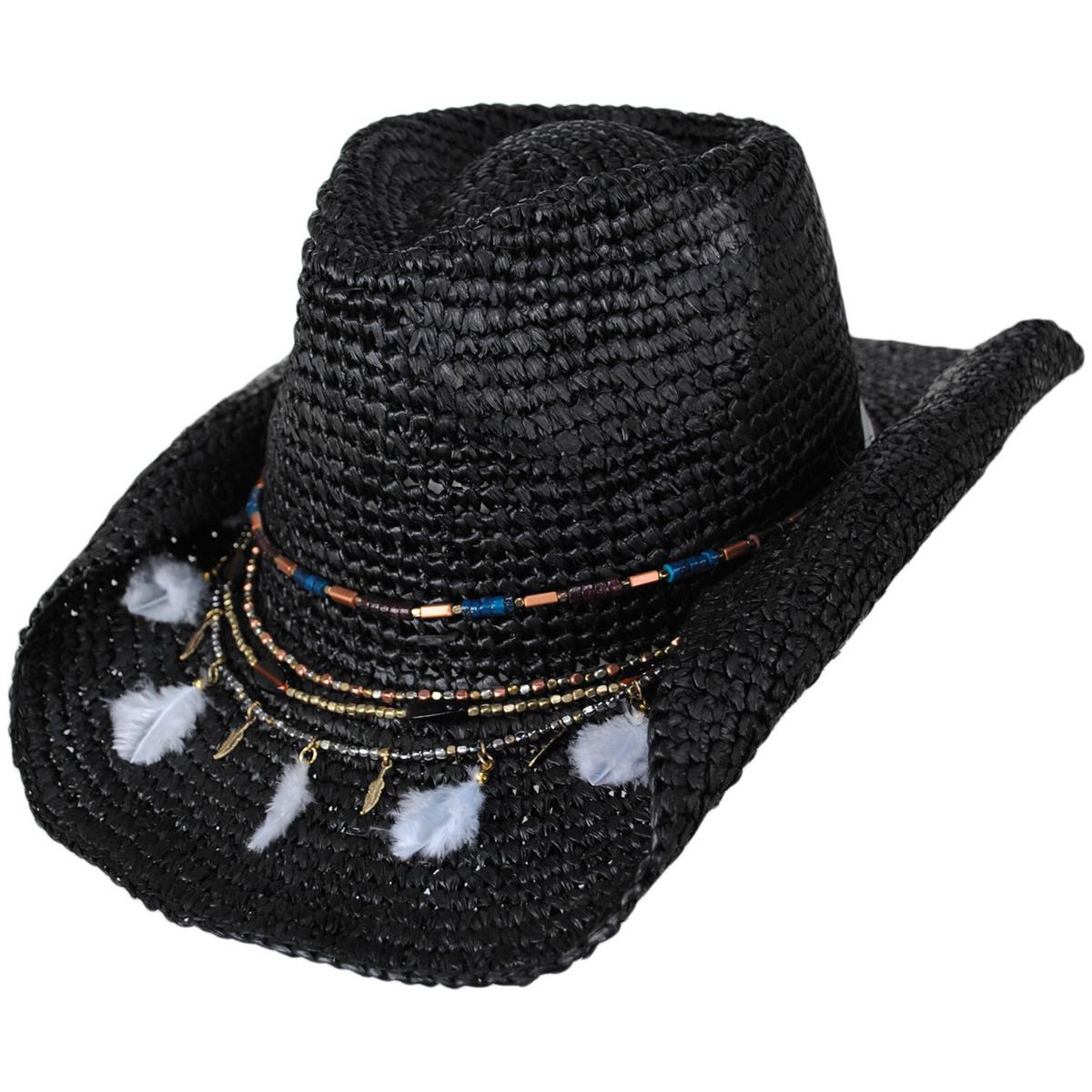 NIKKI BEACH | Morgan Crochet Raffia Straw Western Hat | 102663 | lead | BLACK