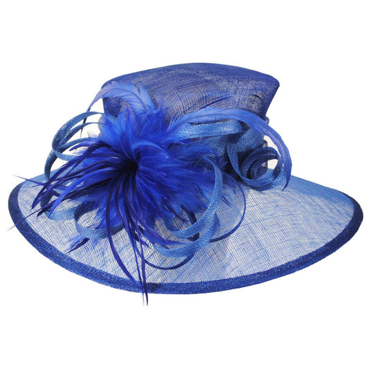 Sophia | Feather Flower Sinamay Straw Downbrim Dress Hat | 122915 | lead | ROYAL
