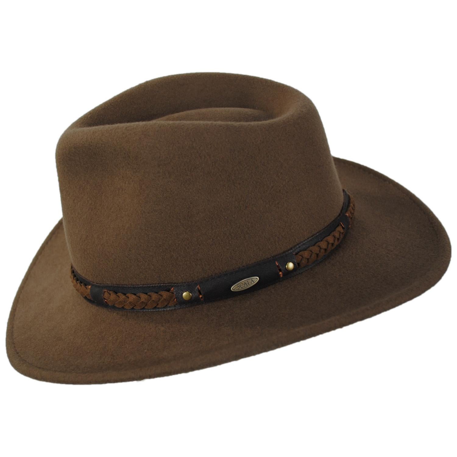 Scala | Sutherland Wool Felt Outback Hat | 130448 | profile | PECAN