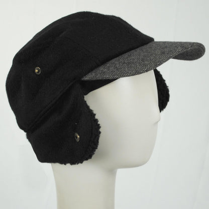 Dorfman Pacific | Tommy Tweed Wool Blend Fitted Earflap Baseball Cap | 200183 | profiletwo | BLACK