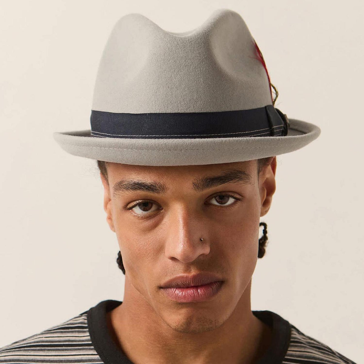 BRIXTON HATS | Gain Wool Felt Fedora Hat | 135600 | lsfone | LIGHT GREY/MIDNIGHT