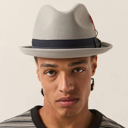 BRIXTON HATS | Gain Wool Felt Fedora Hat | 135600 | lsfone | LIGHT GREY/MIDNIGHT