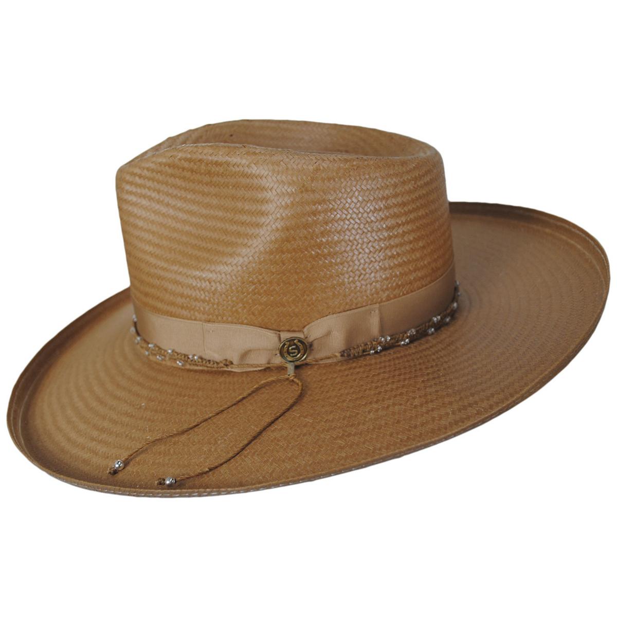 Stetson | Outlier Shantung Straw Rancher Fedora Hat | 127056 | profile | COGNAC
