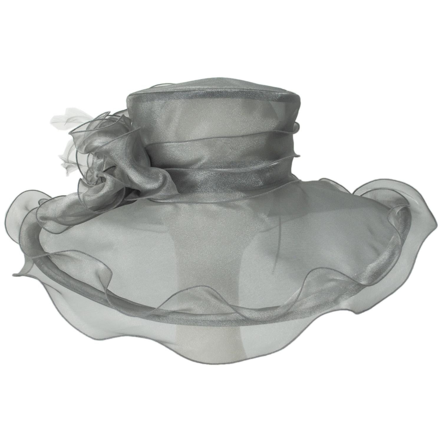 Sophia | Big Bow Organza Boater Dress Hat | 122911 | front | GREY