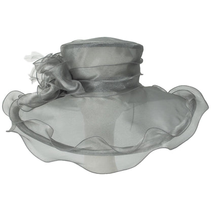 Sophia | Big Bow Organza Boater Dress Hat | 122911 | front | GREY