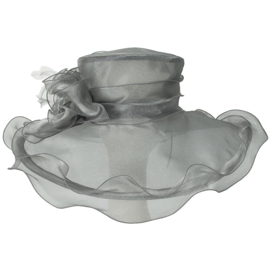 Sophia | Big Bow Organza Boater Dress Hat | 122911 | front | GREY