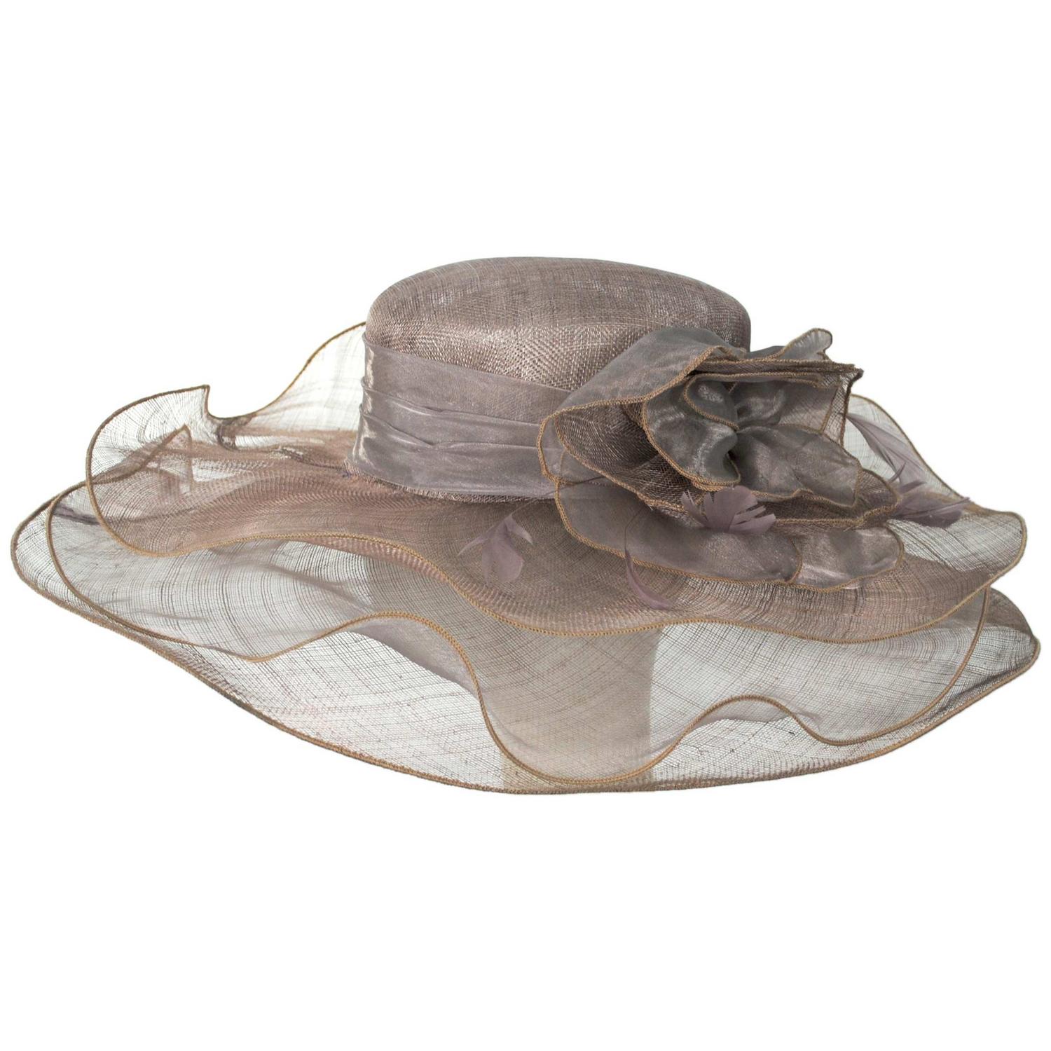 Jeanne Simmons | Organza Flower Triple Layer Sinamay Straw Boater Dress Hat | 120773 | profile | LAVENDER