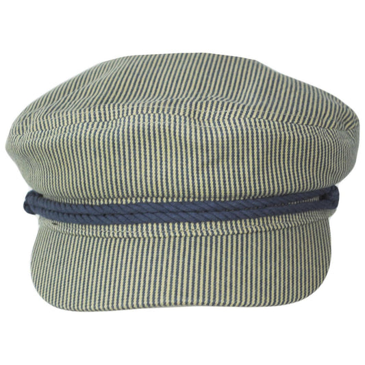 BRIXTON HATS | 76 Hickory Stripe Fiddler Cap | 181363 | front | NAVY/OFF WHITE HICKORY STRIPE