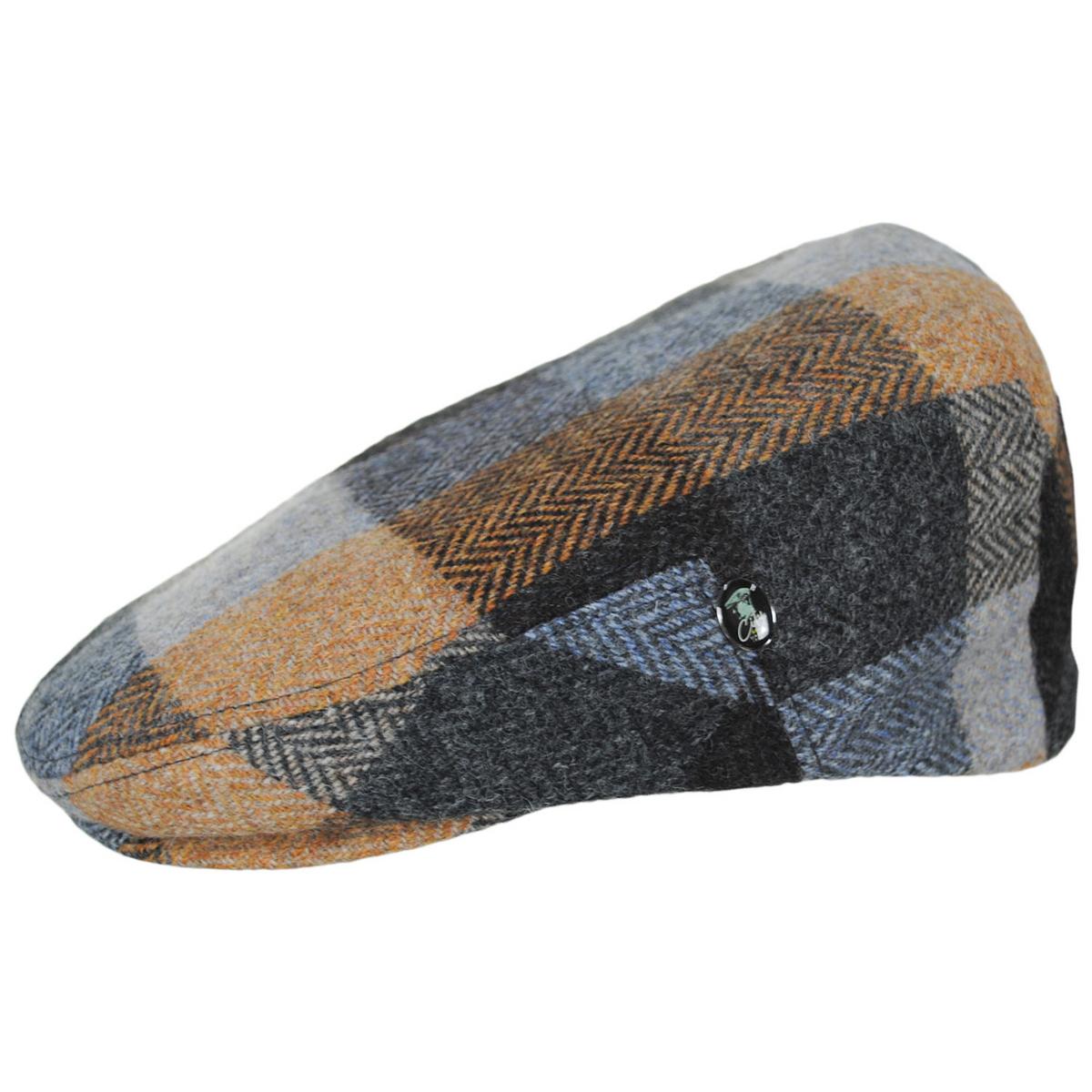 City Sport Caps | Herringbone Squares Donegal Tweed Wool Ivy Cap | 175022 | profile | OLIVE/BROWN