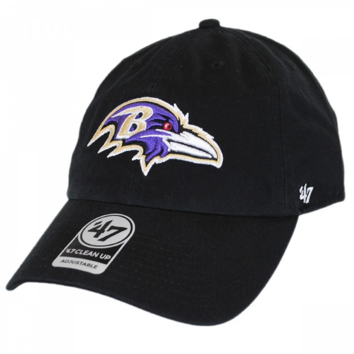 47 Brand | Baltimore Ravens NFL Clean Up Strapback Baseball Cap Dad Hat | 203540 | lead | BLACK