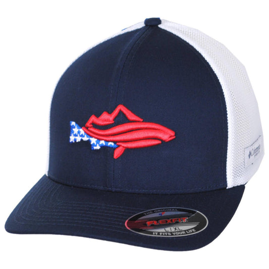 Columbia Sportswear | PFG Icon Cotton & Mesh Flexfit Fitted Baseball Cap | 400082 | lead | COLLEGIATE NAVY