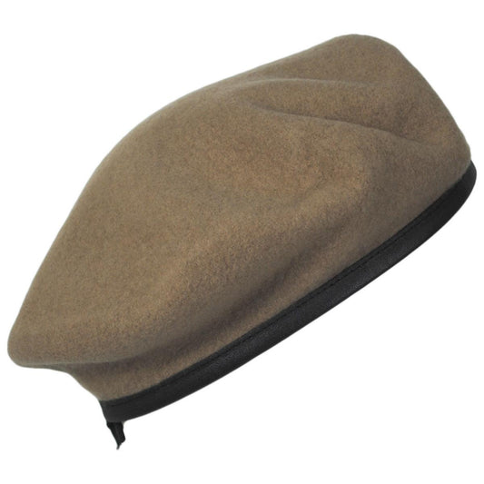 Village Hat Shop | Wool Military Beret with Lambskin Band | 151106 | lead | TAN