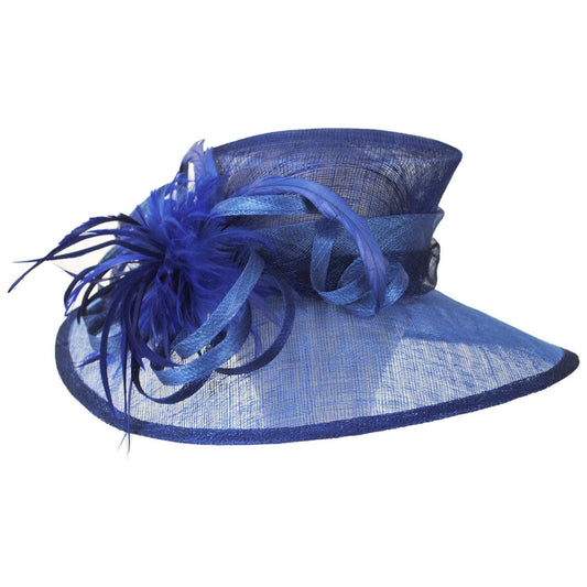 Sophia | Feather Flower Sinamay Straw Downbrim Dress Hat | 122915 | front | ROYAL